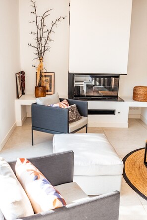 TV, fireplace