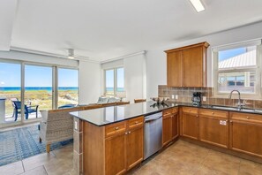 Fridge, microwave, dishwasher, coffee/tea maker