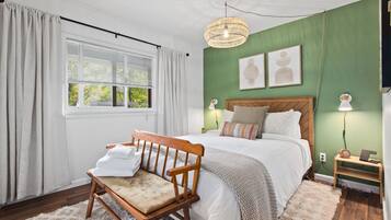 2 bedrooms, memory-foam beds, desk, iron/ironing board