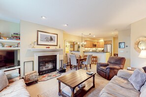 TV, fireplace, DVD player, video library - Coveted Ski-In/Ski-Out Winterplace Condo with Hot Tubs, Indoor Pool & Fireplace (Ludlow)