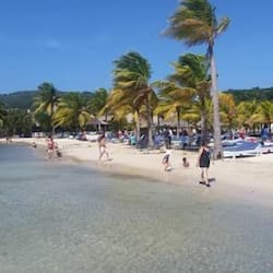 On the beach, white sand, free beach cabanas, sun-loungers