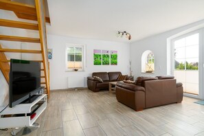 Télévision, cheminée, lecteur de DVD