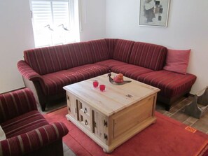 TV, fireplace, DVD player, stereo - Sonnberger - Dog-friendly 110sqm vacation home for 5-6 pers. with garden + fireplace (Krummhörn)