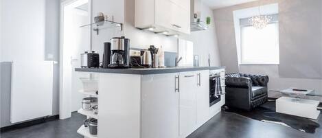 Fridge, microwave, oven, dishwasher