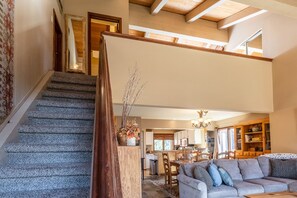 TV, fireplace - Light-filled Condo with Mountain Views! Walk to Downtown! (Mammoth Lakes)