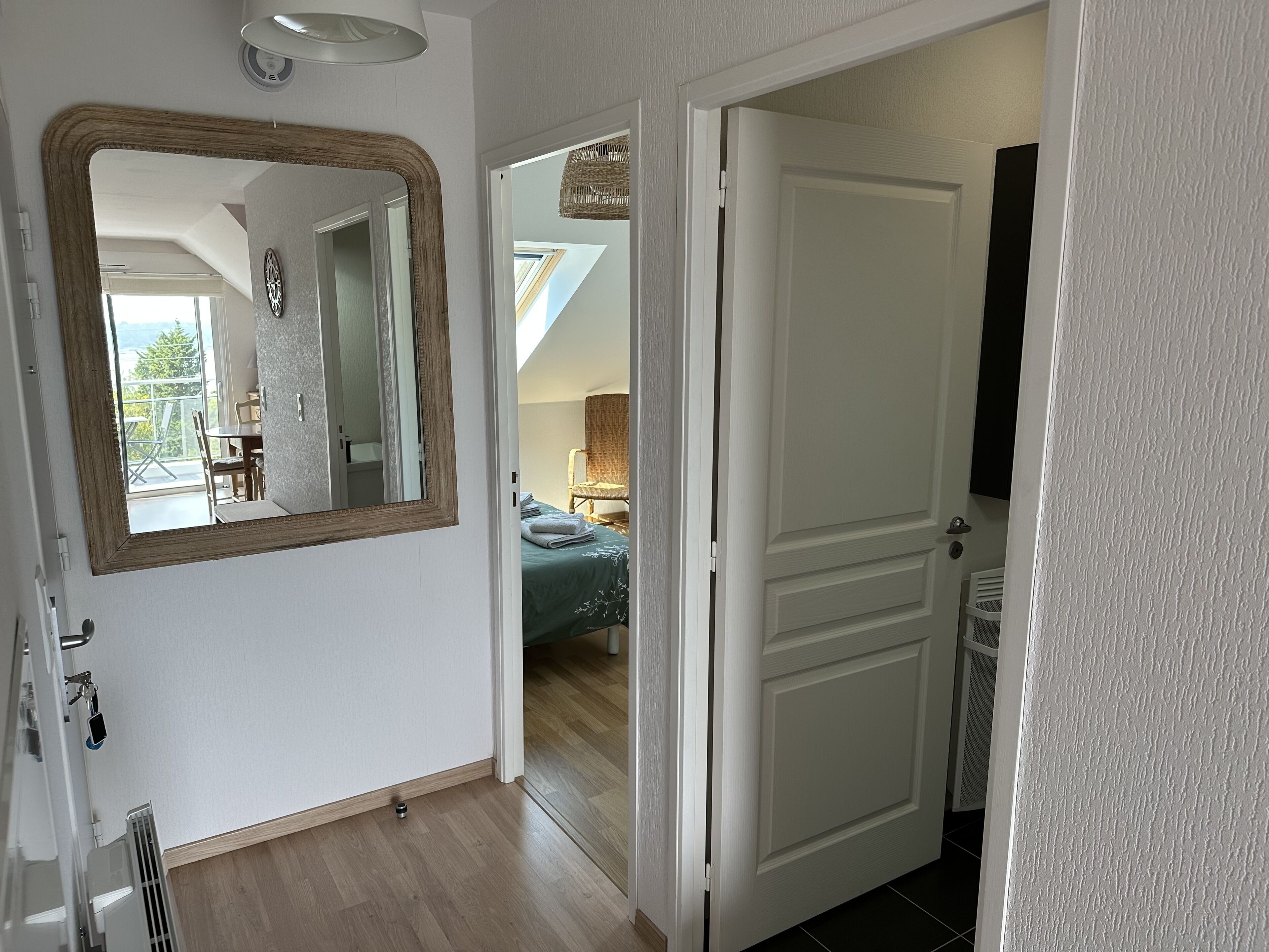 1 bedroom, desk, iron/ironing board, travel cot