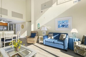TV, fireplace - Spacious 3 Bedroom Bayside Condo in Sunset Beach with Outdoor Pool! (Ocean City)