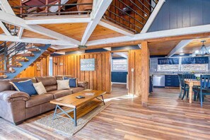 Smart TV, fireplace, DVD player, books