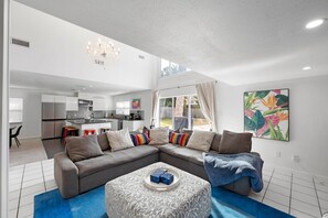 Smart TV, fireplace, foosball, table tennis