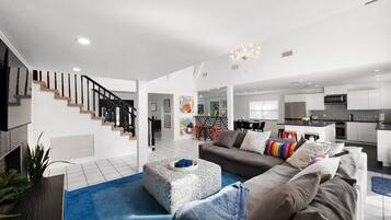 Smart TV, fireplace, foosball, table tennis