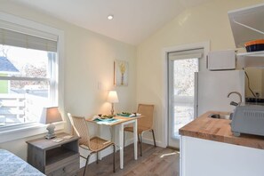 Fridge, microwave, coffee/tea maker, toaster