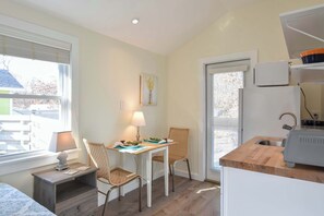 Fridge, microwave, coffee/tea maker, toaster