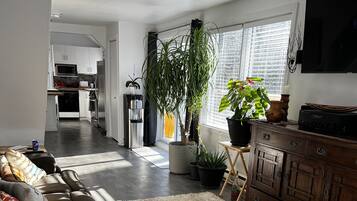 Téléviseur connecté, foyer, table de ping-pong, chaîne audio