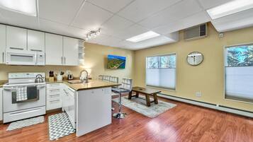 Fridge, microwave, dishwasher, coffee/tea maker
