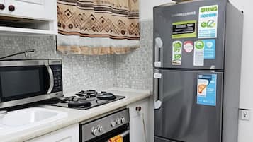 Apartment | Private kitchen | Fridge, microwave, oven, stovetop