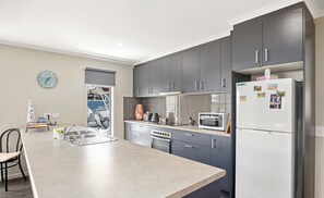 Fridge, microwave, toaster, high chair