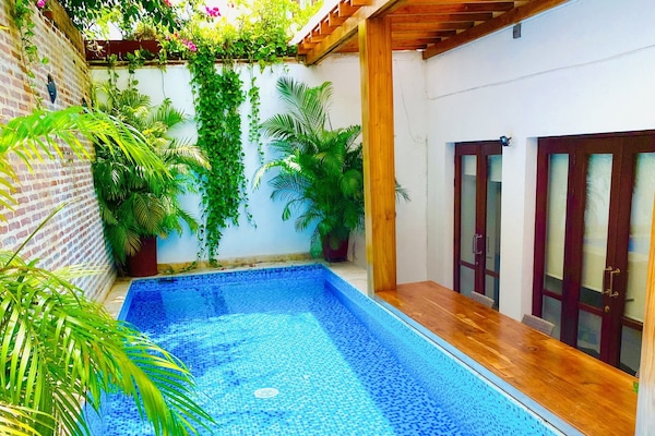 Large private pool with swim up bar