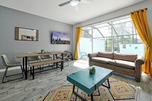Smart TV, DVD player, books, video library