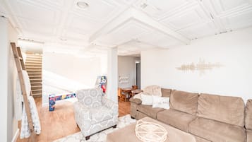 TV connectée, cheminée, jeux vidéo, livres