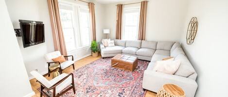 Smart TV, fireplace, video games, books