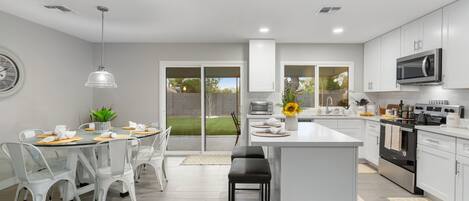 Fridge, microwave, oven, dishwasher