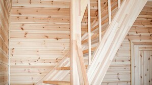 A wooden staircase with a simple design, made of light-colored wood planks. - Beautiful home in Vrådal with sauna (Vrådal)