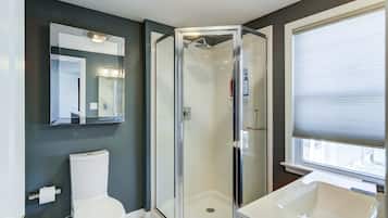 Douche, serviettes fournies, papier toilette