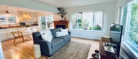 Smart TV, DVD player, books, stereo