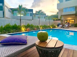 Outdoor pool, sun loungers