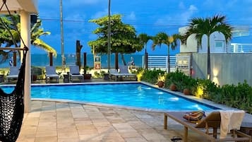 Outdoor pool, sun loungers