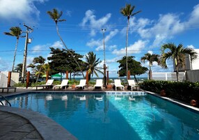 Outdoor pool, sun loungers