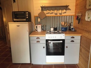 Frigorífico, microondas, horno y placa de cocina