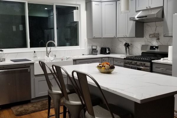 Frigorífico, microondas, horno y placa de cocina