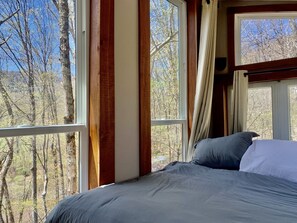 Honeymoon Tree House, 1 Bedroom, Mountain View | Living area | 65-inch LCD TV with digital channels, TV, fireplace