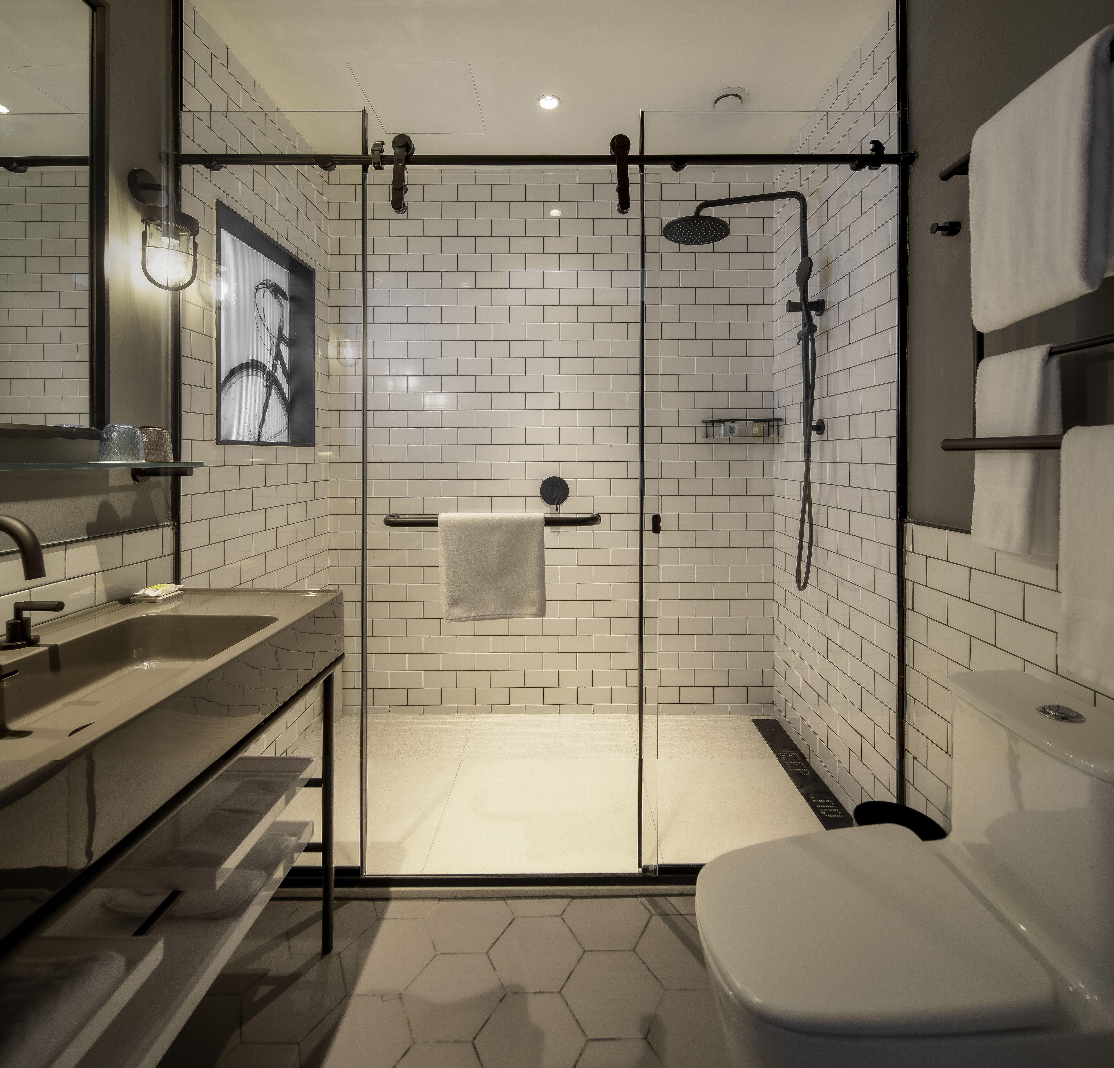 Shower, free toiletries, hair dryer, slippers
