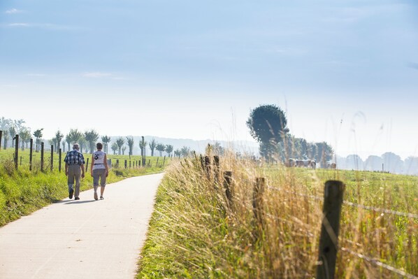 A pathway through a grassy field with a fence on one side and trees in the distance. - Hotel Valkenburg by Mercure (Valkenburg aan de Geul)