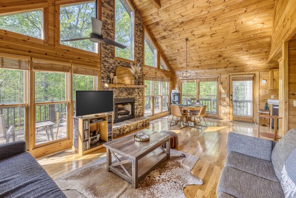 Smart TV, chimenea y videoteca 