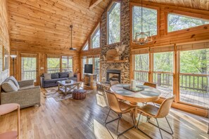 Smart TV, fireplace, video library