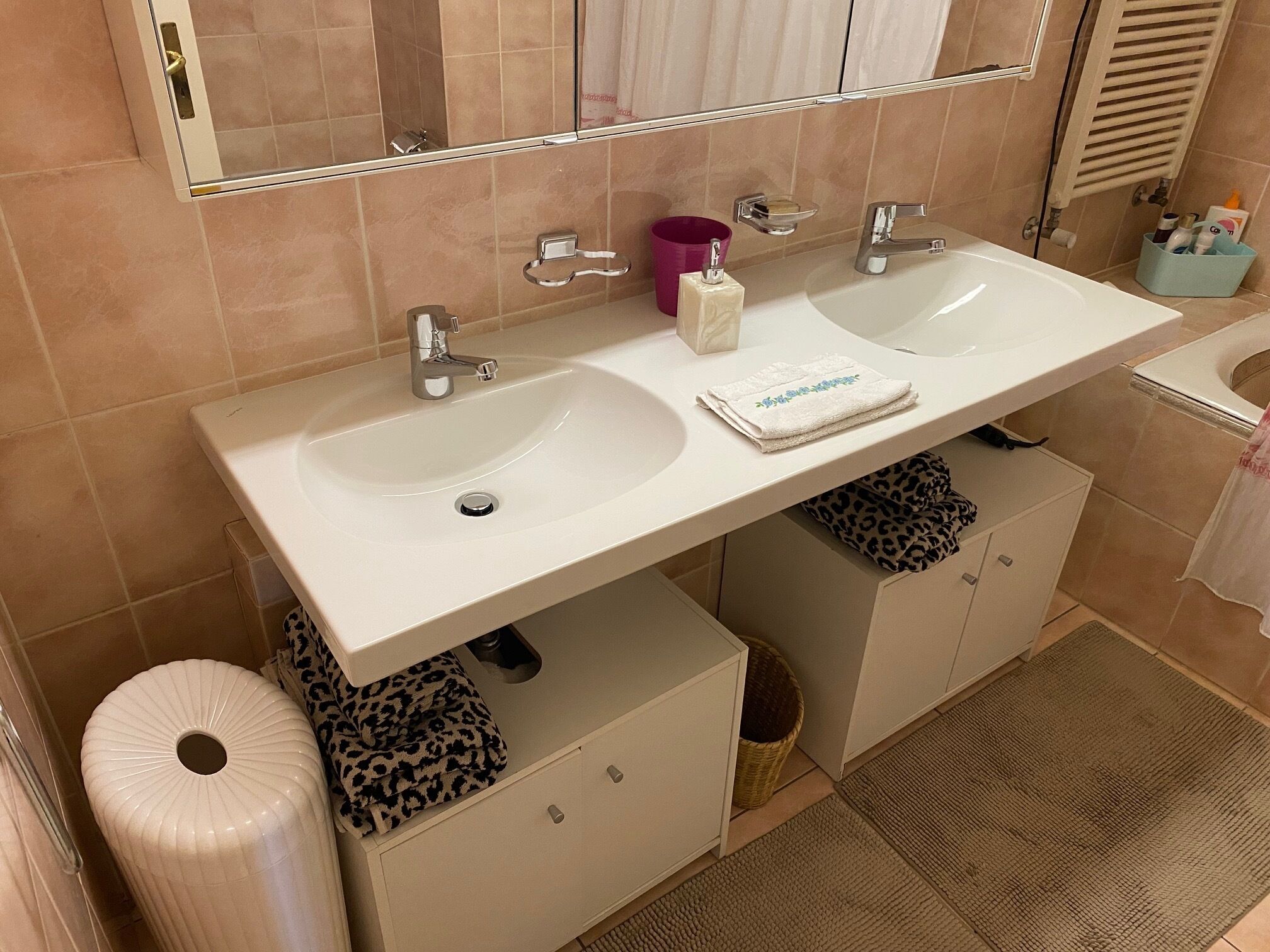 Bathtub, hair dryer, bidet, towels