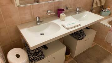 Bathtub, hair dryer, bidet, towels