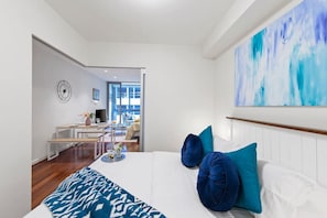 1 bedroom, desk, iron/ironing board, travel cot