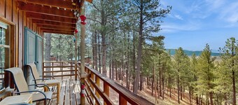 Unique lodge w/ mountain & valley views, wood-burning fireplace, and decks
