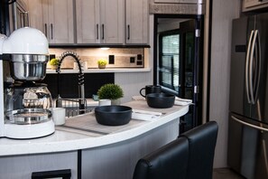 Fridge, microwave, oven, stovetop - Luxury Glamping on Elm Creek Ranch (Bertram)