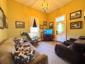 智能电视、壁炉、DVD 播放器、书