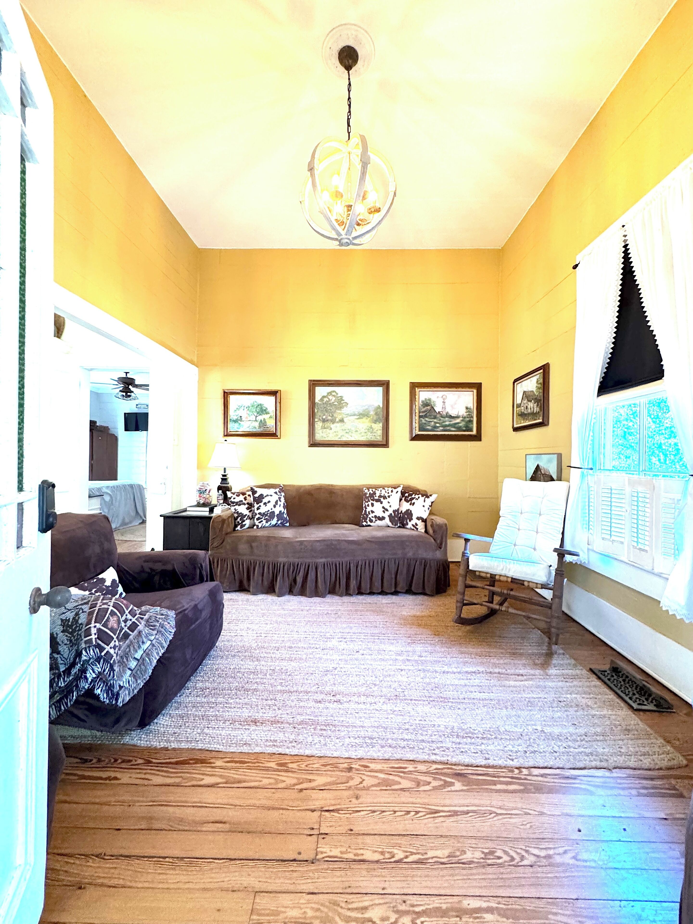 Smart TV, fireplace, DVD player, books