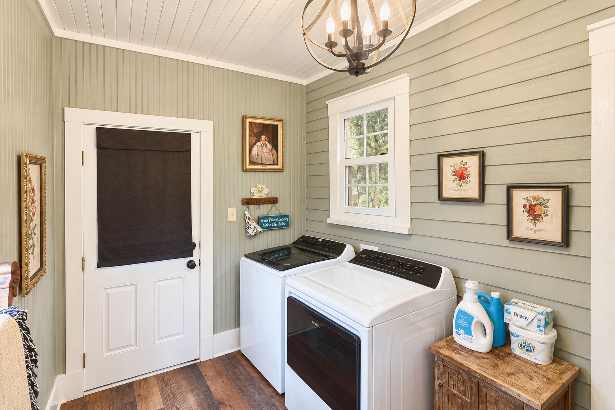 Laundry room. The door leads to the parking area beside the cottage.