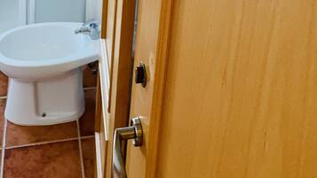 Een douche, een haardroger, een bidet, handdoeken