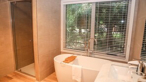 Bathtub, hair dryer, towels
