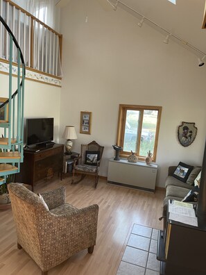 TV, fireplace, DVD player, books
