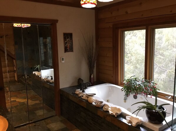 Ensemble douche/baignoire, baignoire à jets, sèche-cheveux